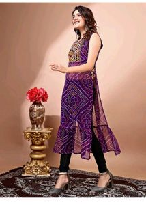 Bandhani Print Purple Straight Kurti