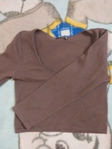 Ribbed Brown Crop Top