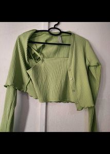 Green Cardigan Set
