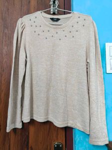 MAX Beige Embellished Knit Top