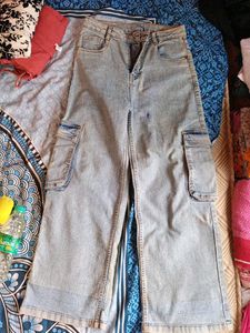 Y2K Light Wash Wide Leg Cargo Jeans