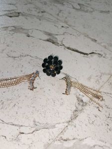 Black Stone Ring And Cuff Earrings