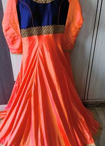Heavy Embroidered Mulberry Silk Full Flared Gown