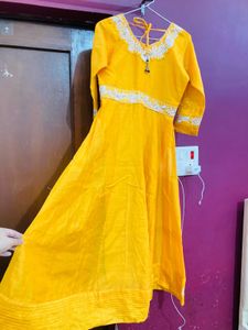 Yellow Anarkali Kurta Pant Set