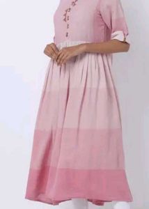 Ajio Fusion Pink Striped Anarkali Kurti