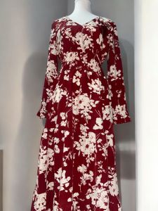 Maroon Mulvari Floral Printed Dress