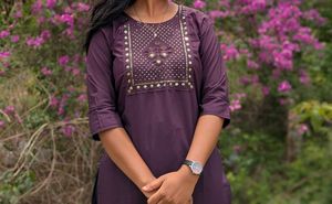 Elegant Wine Kurti with sequin work around the bus