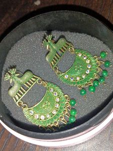 Green Jhumka Earrings