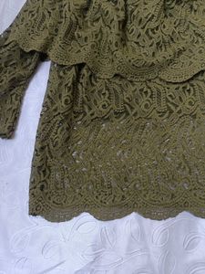 Olive Green Lace Off-Shoulder Top
