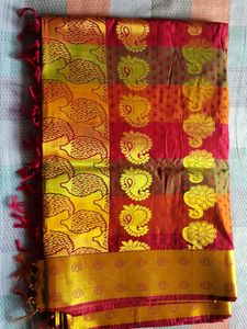 Wedding Cotton Silk Saree With Stitched Blouse