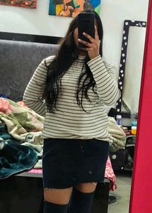 Striped Long Sleeve Top / high neck/turtle neck