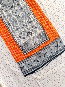 Orange &amp; White Printed Kurti