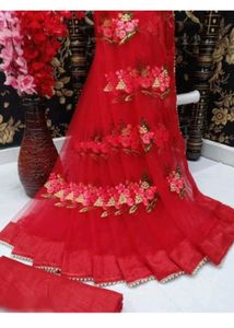 Stylish Designer Red Saree