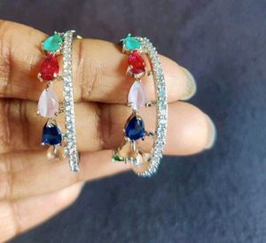 Colorful Ad Gemstone Hoop Earrings