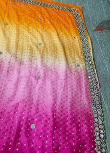 beautiful multicolour mirror work sari with blouse