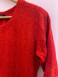 Red Textured Tunic Dress