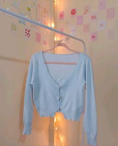 Light Blue Knit  Front Open Cardigan