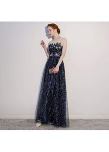 Navy Blue Banquet Evening Dress