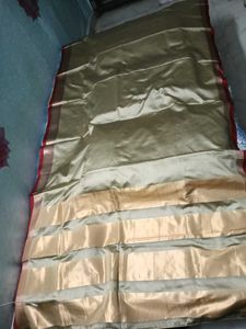 Brand New CottonSilk Saree with Golden SmallLaceBo