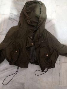 Olive Green Hooded Jacket Crop