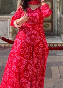 Red Bandhani Print Anarkali Kurta