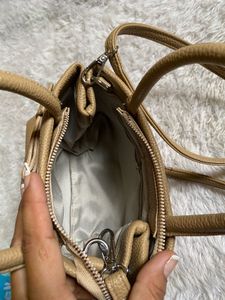 Tan Structured Top Handle Bag