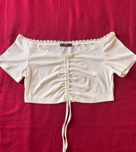 Shein White Drawstring Crop Top