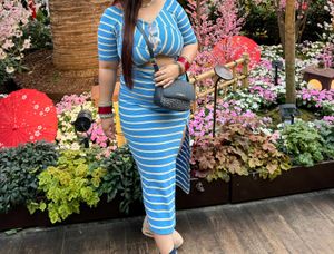 Striped Stretchable Bodycon Midi Dress