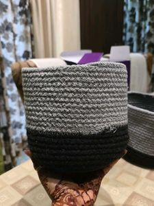 Set of 3 Gray &amp; Black Woven Baskets