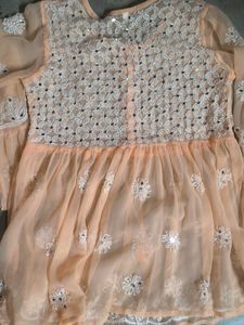 Peach Mirror-Work Kurti