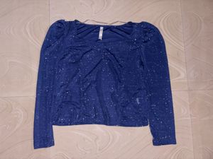Glitter Navy Blue Party Top Full Sleeve Fitted