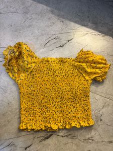 Yellow Floral Smocked Crop Top