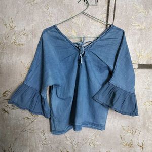 Cute Blue Adjustable Neck Top