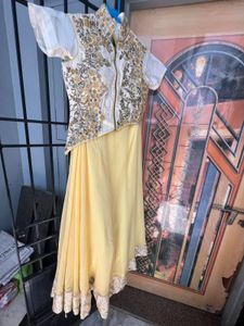 White N Yellow Lehenga Choli Wid Dupatta