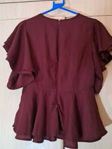 Elegant Ruffled Sleeve Peplum Top
