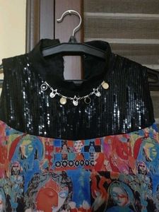 Patterned Dress with Sequin Detail