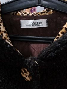 Brown Fuzzy Leopard Trim Coat
