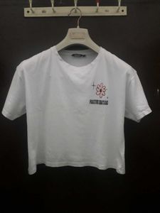 White Graphic Crop Top