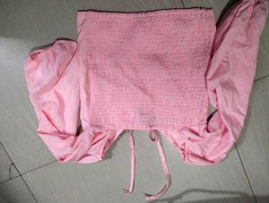 Pink off shoulder crop top