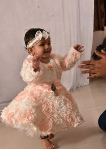 White And Peach Net Floral Jacket Frock