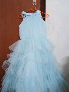 ₹1000 Light Blue Tulle Party Dress With Innerwear