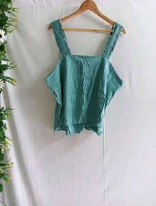 Square Neck Sleeveless Cyan Top