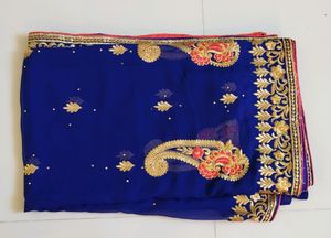 Royal Blue Georgette Saree With Thread Embroidery