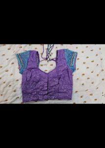 Purple Net Saree With Blouse And Petticoat