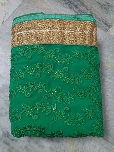 Emerald Green &amp; Gold Embellished Saree
