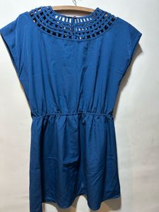 Blue Dress with Cutout Neckline