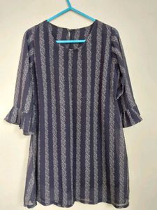 Striped Sheer Sleeve Dress (Size-M)