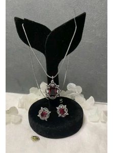 Elegant Ruby Necklace and Earring Set