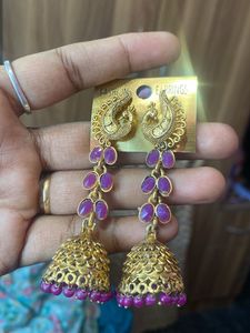 Purple Beads Peacock Earrings