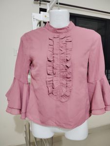 Size S- Elegant Ruffled Bell Sleeve Top